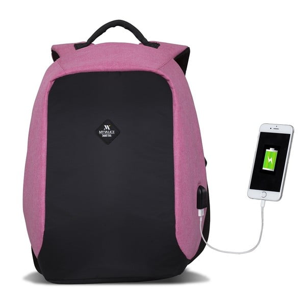 Rucsac cu port USB My Valice SECRET Smart Bag, negru-roz-image-2