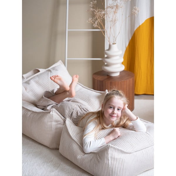Fotoliu puf pentru copii crem cu tapițerie din catifea reiată Square – Wigiwama-image-2