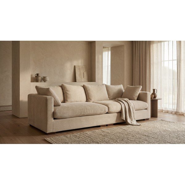 Canapea bej cu tapițerie din catifea reiată  266 cm Comfy – Scandic-image-1