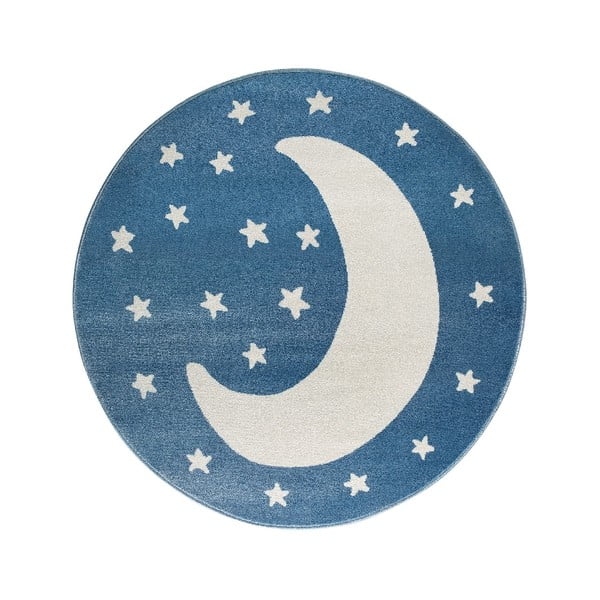 Covor rotund cu model de lună KICOTI Moon, ø 80 cm, albastru-alb