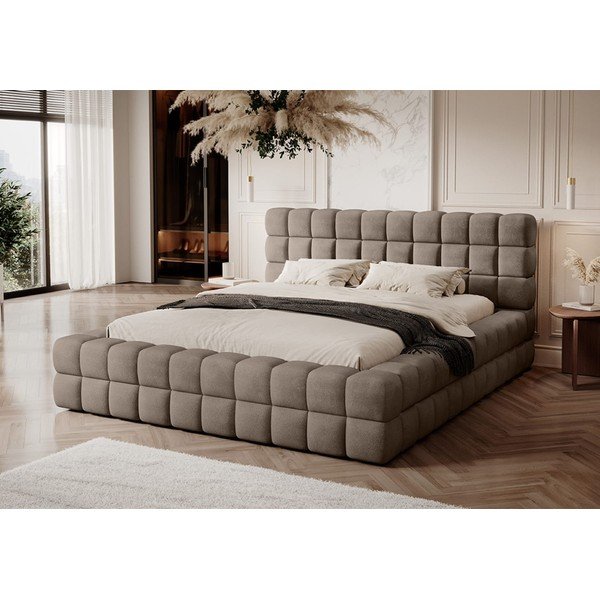 Pat matrimonial maro deschis tapițat cu spațiu de depozitare cu somieră 140x200 cm Dizzle – ELTAP-image-1