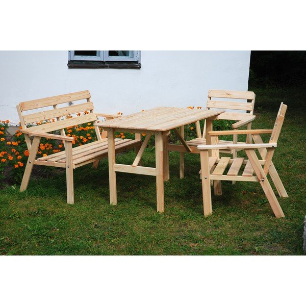 Set de dining pentru grădină din lemn de pin pentru 4 persoane Nordic - Rojaplast-image-1