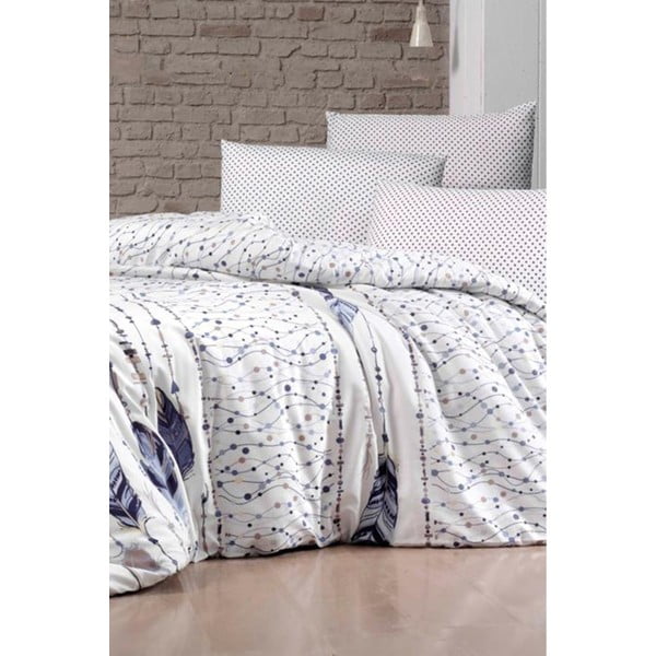 Lenjerie de pat cu cearșaf pentru pat dublu Pure Cotton Feather Lacivert, 200 x 220 cm