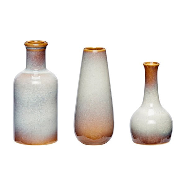 Set 3 vaze din ceramică Hübsch Frej, alb-maro