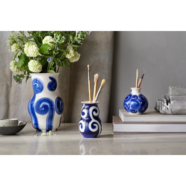 Vază albastră din gresie pictată manual Tulle – Kähler Design-image-4