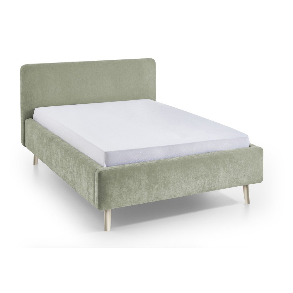 Pat matrimonial verde deschis tapițat fără somieră 120x200 cm Mattis – Meise Möbel