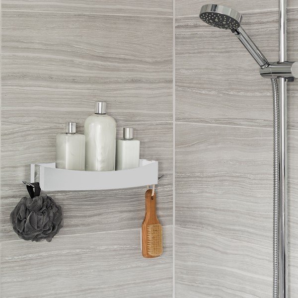 Etajeră autoadezivă pentru baie Compactor Clever Flip Shower, alb-image-1