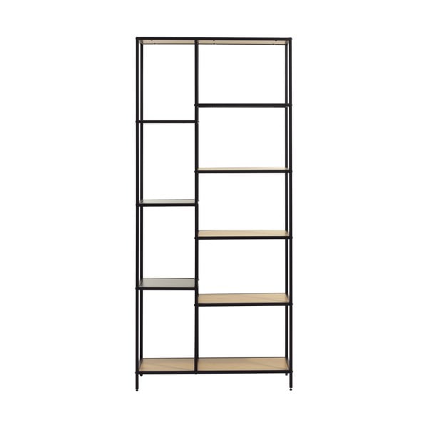 Bibliotecă neagră/în culoare naturală cu aspect de lemn de stejar 80x180x35 cm Altino – Unique Furniture