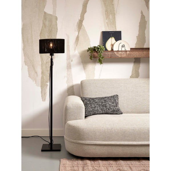 Lampadar negru cu abajur din iută (înălțime 126 cm) Iguazu – Good&Mojo-image-1