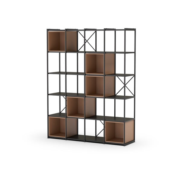 Bibliotecă neagră/cărămizie 140x179 cm Anya – Marckeric-image-3