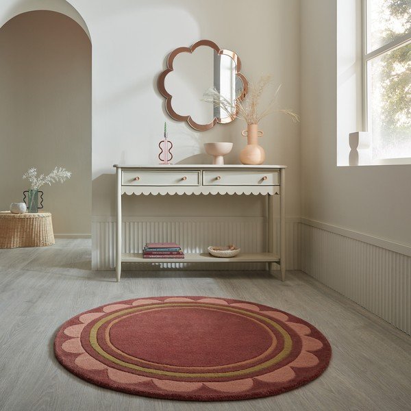 Covor burgundy țesut manual rotund din lână ø 120 cm Lois – Flair Rugs-image-1