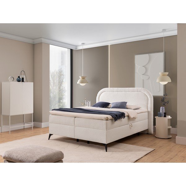 Pat boxspring alb cu spațiu de depozitare 160x200 cm Ornes – Ropez-image-1