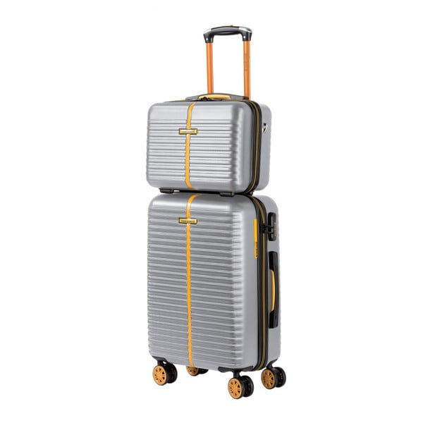 Set valiză de cabină și geantă cosmetice Travel World, argintiu