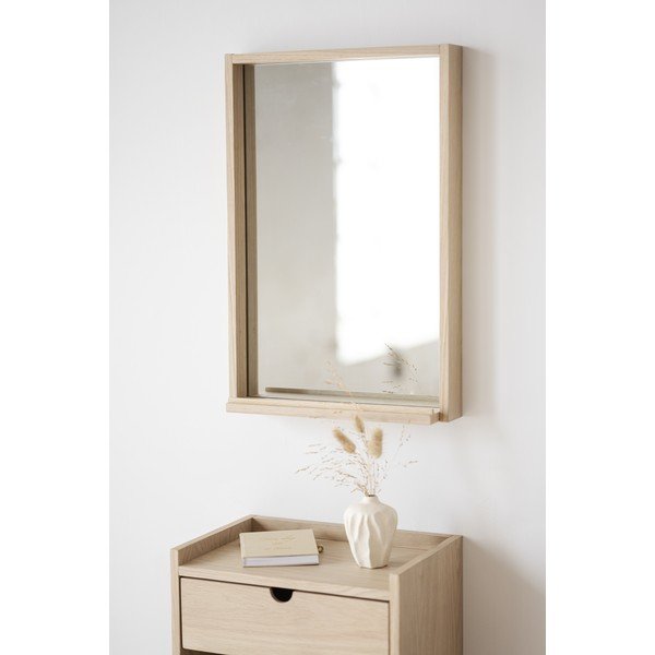 Noptieră în culoare naturală suspendată/cu rafturi din lemn masiv de stejar Hillmond – Rowico-image-3