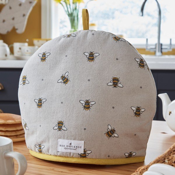 Capac din bumbac pentru ceainic Cooksmart ® Bumble Bees, bej-galben-image-1