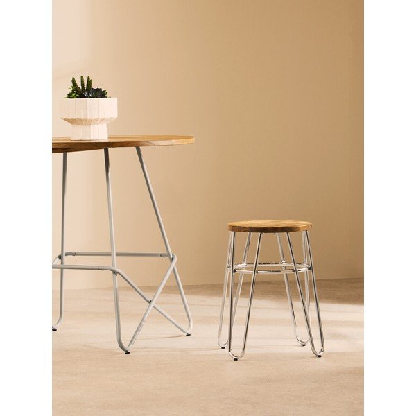 Scaun tip taburet argintiu/în culoare naturală din lemn de ulm District – Premier Housewares-image-1