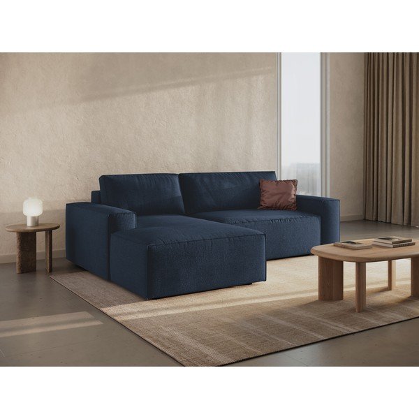 Colțar albastru închis extensibil cu tapițerie din țesătură bouclé (cu colț pe partea stângă ) Jodie – Micadoni Home-image-1