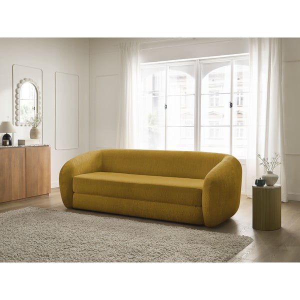 Canapea galben-muștar extensibilă cu tapițerie din chenille 228 cm Neyo – Bobochic Paris-image-1
