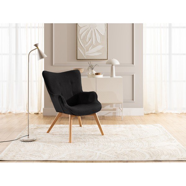 Fotoliu negru cu tapițerie din catifea reiată Niko – Ropez-image-4