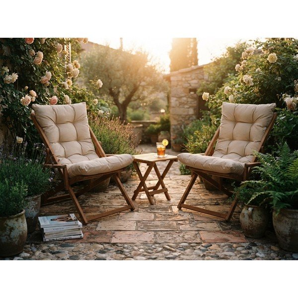 Set mobilier de grădină crem/natural  din lemn   de fag pentru 2 persoane – Floriane Garden-image-1