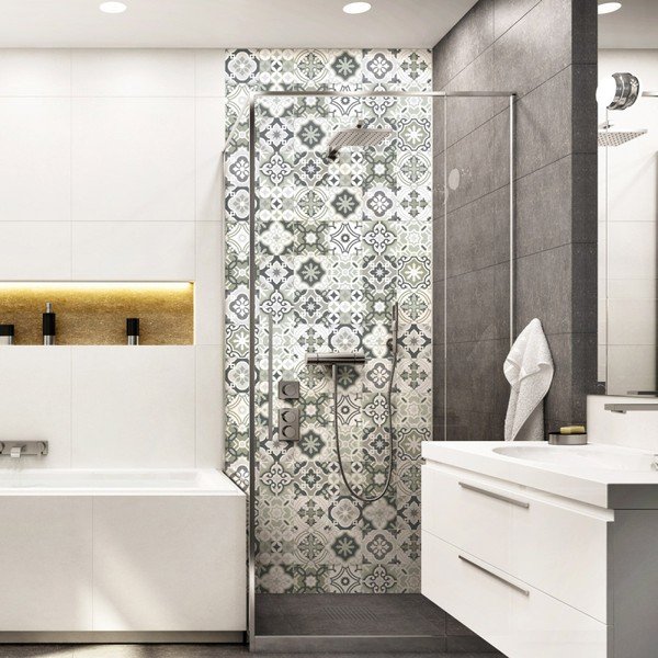 Set 30 autocolante de perete Ambiance Tiles Shades of Gray Oslo, 15 x 15 cm-image-1