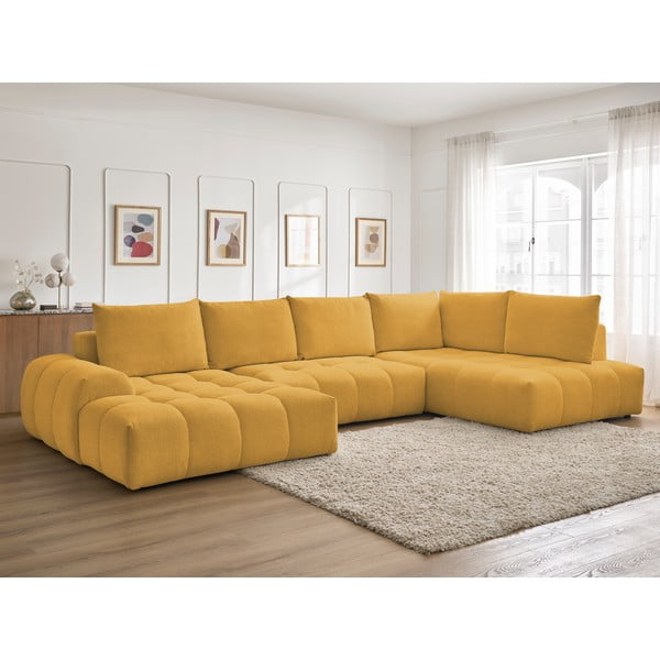 Colțar galben muștar extensibil/cu spațiu de depozitare cu tapițerie din chenille (cu colț pe partea dreaptă/în formă de "U") Everest – Bobochic Paris-image-1