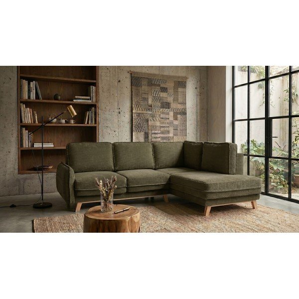 Colțar verde extensibil cu tapițerie din catifea reiată  (cu colț pe partea dreaptă) Tori – Bonami Selection-image-1