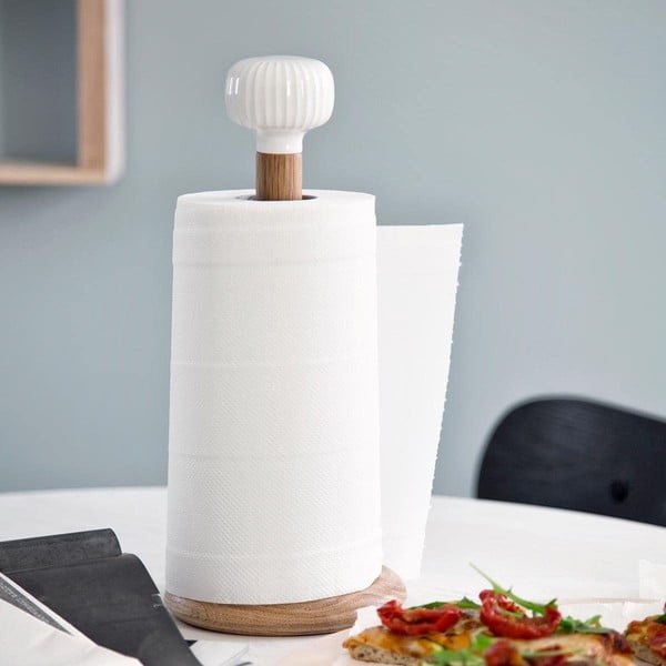 Suport prosoape de hârtie din lemn de stejar cu detaliu din porțelan alb Kähler Design Hammershoi-image-1