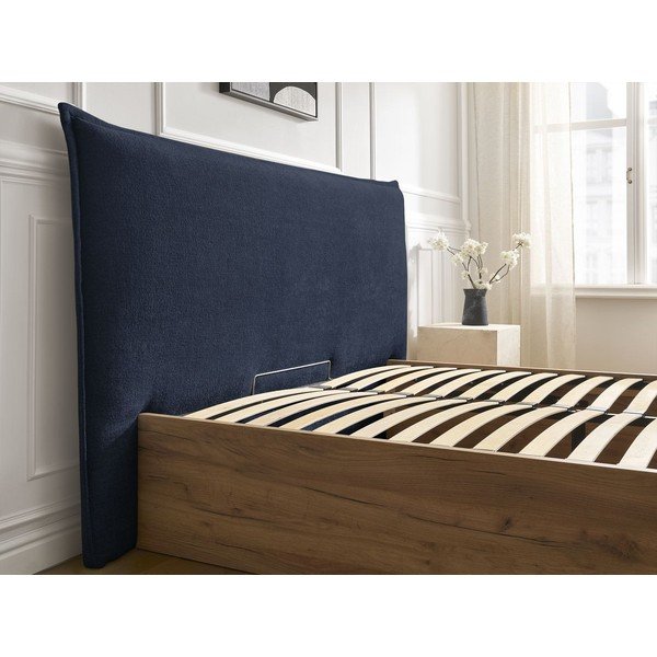 Pat matrimonial albastru tapițat/din  placă aglomerată de lemn tapițat cu spațiu de depozitare cu somieră 160x200 cm Charlie – Bobochic Paris-image-3