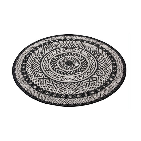 Covor exterior Ragami Round, ø 120 cm, negru - gri-image-3