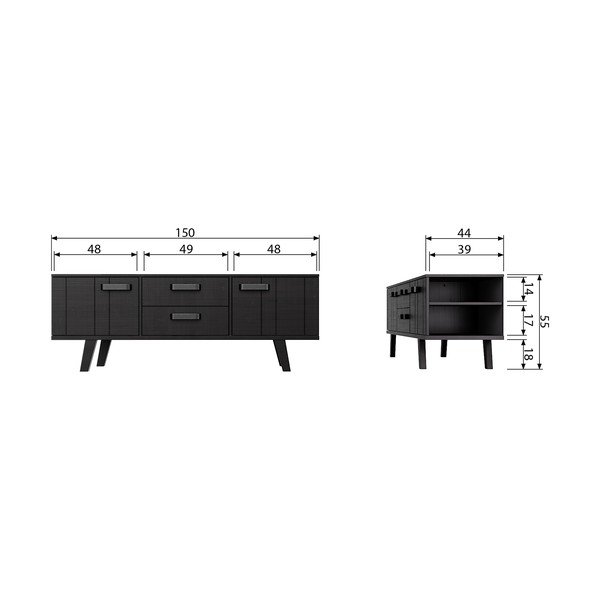 Comodă TV neagră din lemn  de pin 150x55 cm Watch – De Eekhoorn-image-3