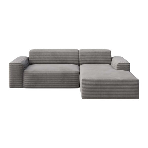Colțar gri extensibil, cu spațiu de depozitare cu tapițerie din catifea reiată  (cu colț pe partea dreaptă, cu șezlong) Villet – Rodier