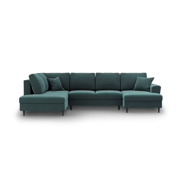 Colțar petrol extensibil, cu spațiu de depozitare cu tapițerie din catifea (cu colț pe partea stângă-în formă de "U") Kyoto – Cosmopolitan Design