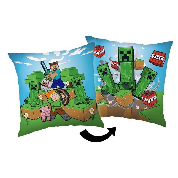 Pernă pentru copii din micropluș/cocolino 40x40 cm Minecraft Creeper Rush – Jerry Fabrics