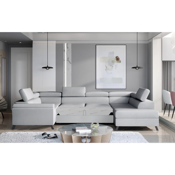 Colțar gri deschis extensibil/cu spațiu de depozitare cu tapițerie din catifea (cu colț pe partea dreaptă/în formă de "U") Escada – ELTAP-image-2