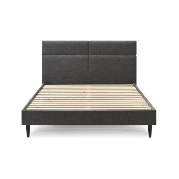 Pat matrimonial 180x200 cm negru tapițat cu somieră Elyna – Bobochic Paris-image-1