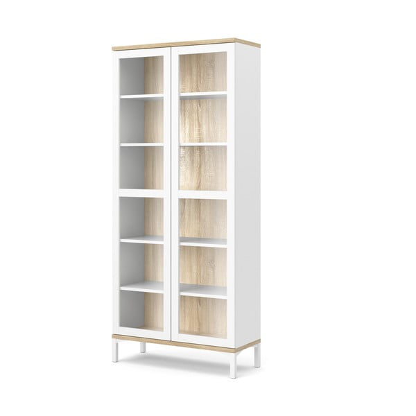 Vitrină albă-în culoare naturală cu aspect de lemn de stejar 89x203x36 cm Roomers – Tvilum-image-4