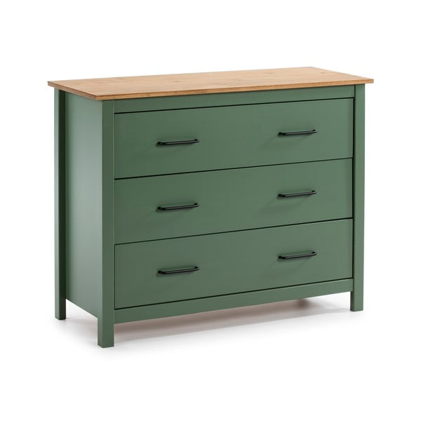 Comodă verde/în culoare naturală joasă din lemn masiv de pin 100x80 cm Miranda – Marckeric-image-2