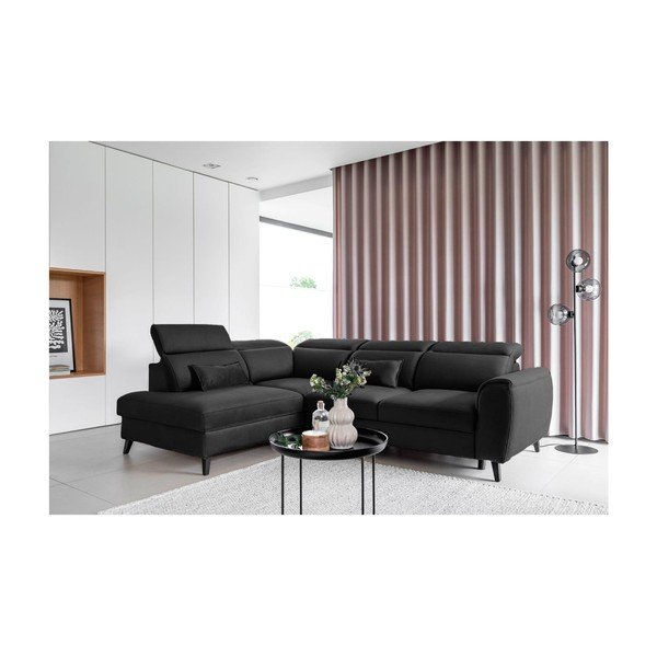 Colțar gri închis extensibil/cu spațiu de depozitare cu tapițerie din catifea (cu colț pe partea stângă/în formă de ”L”) Noble – ELTAP-image-1