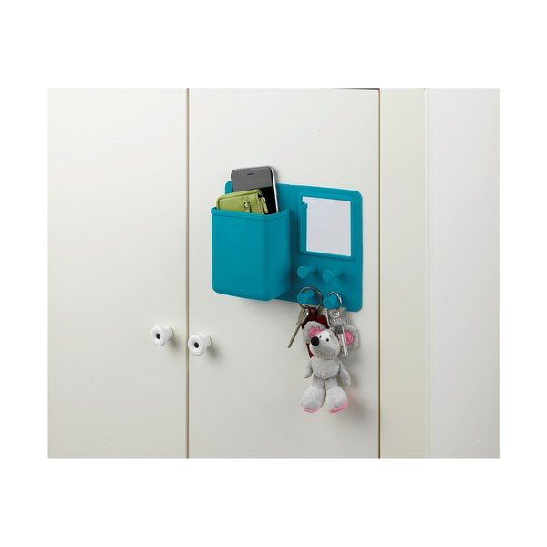 Organizator din silicon de perete cu oglindă Wenko Ampio, albastru-image-3