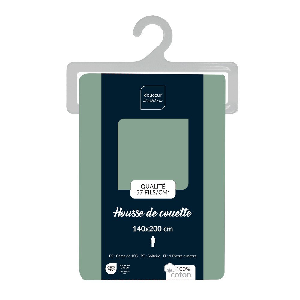 Husă de pilotă verde din bumbac pentru pat de o persoană 140x200 cm Lina – douceur d'intérieur