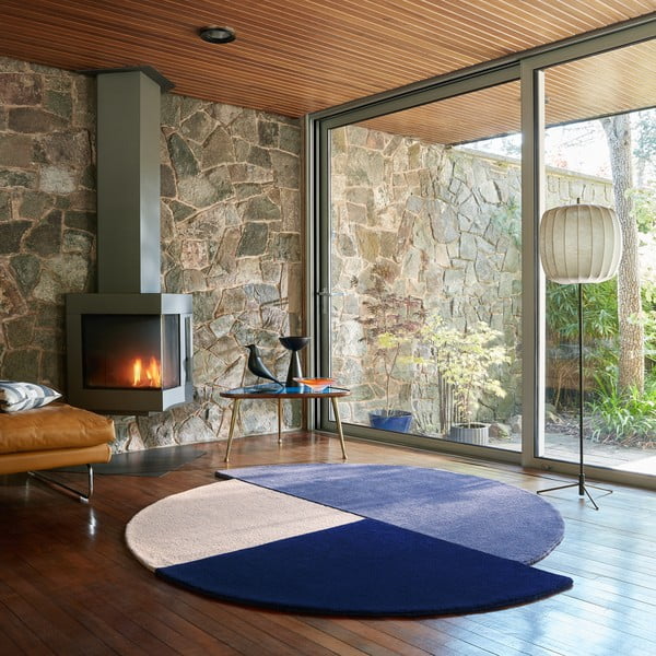 Covor albastru țesut manual, rotund, din lână ø 150 cm Mia Segment – Flair Rugs-image-1