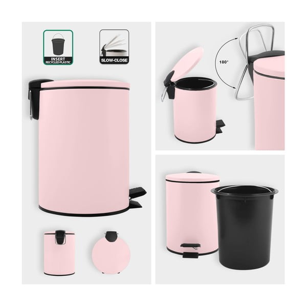 Coș de gunoi roz cu pedală din oțel 3 l   Adelar – Spirella-image-2