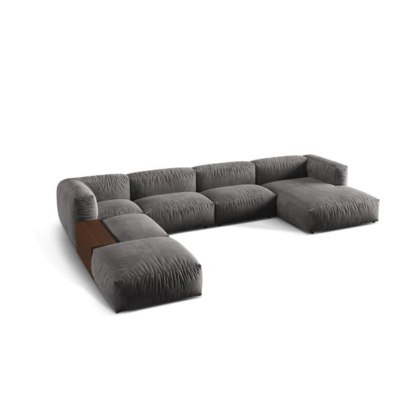 Colțar modular gri cu tapițerie din catifea (cu colț pe partea stângă/în formă de "U") Martina – Micadoni -image-1