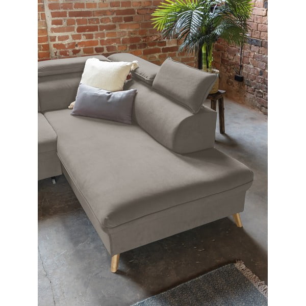 Colțar maro deschis extensibil cu tapițerie din catifea (cu colț pe partea stângă /în formă de "U") Sweet Harmony – Miuform-image-4