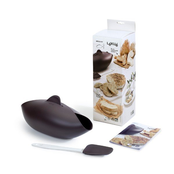 Set formă din silicon de copt pâine și spatulă Lékué, maro-image-2