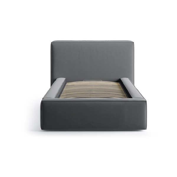 Pat gri tapițat cu spațiu de depozitare cu somieră 90x200 cm Jodie – Micadoni -image-3