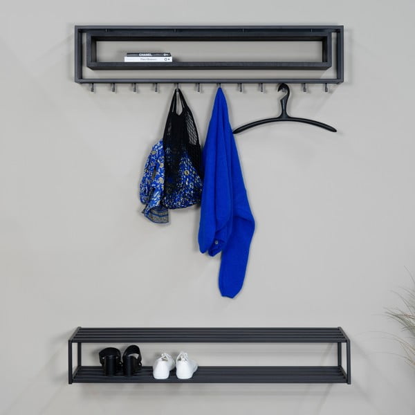 Cuier de perete negru cu raft din metal 118 cm School – Spinder Design-image-1