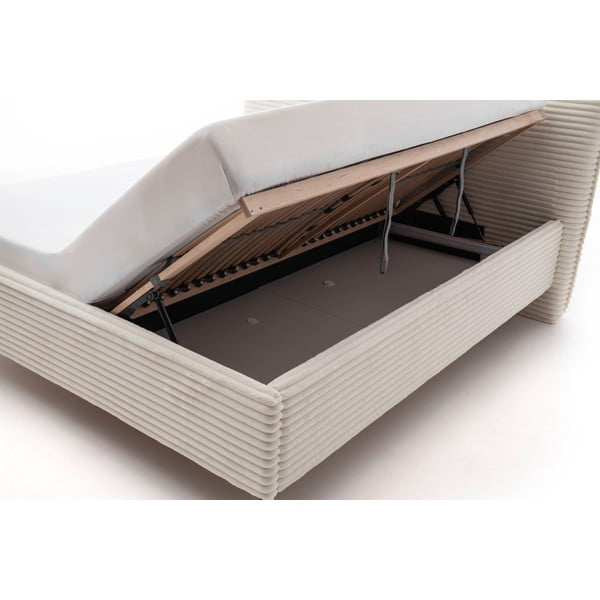 Pat matrimonial bej tapițat cu spațiu de depozitare cu somieră 160x200 cm Matera – Meise Möbel-image-3