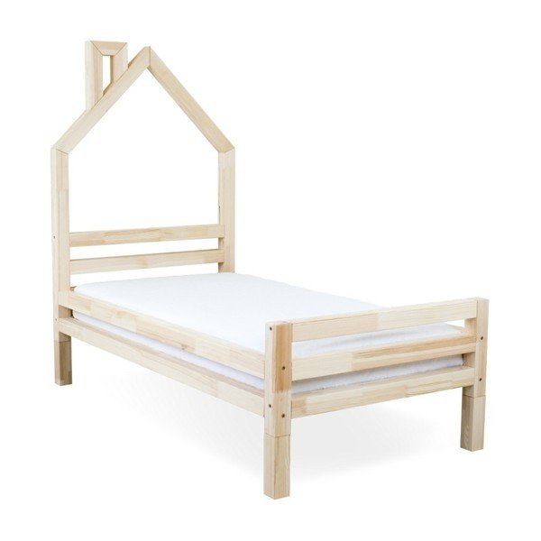 Pat din lemn natural de molid pentru copii Benlemi Wally, 90 x 160 cm-image-1